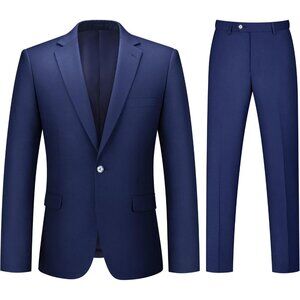 Men's Navy Blue 2 Piece Suits Slim Fit One Button Business Wedding Party